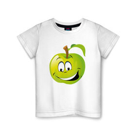 Детская футболка хлопок с принтом Яблоко в Кировске, 100% хлопок | круглый вырез горловины, полуприлегающий силуэт, длина до линии бедер | смайлик | улыбка | фрукты | яблоко | яблокосмайл