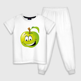 Детская пижама хлопок с принтом Яблоко в Кировске, 100% хлопок |  брюки и футболка прямого кроя, без карманов, на брюках мягкая резинка на поясе и по низу штанин
 | смайлик | улыбка | фрукты | яблоко | яблокосмайл