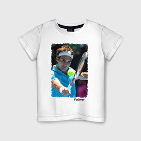 Детская футболка хлопок с принтом Роджер Федерер в Кировске, 100% хлопок | круглый вырез горловины, полуприлегающий силуэт, длина до линии бедер | Тематика изображения на принте: roger federer | роджер федерер | теннис | чампион