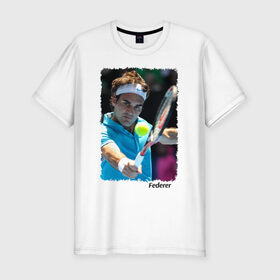 Мужская футболка премиум с принтом Роджер Федерер в Кировске, 92% хлопок, 8% лайкра | приталенный силуэт, круглый вырез ворота, длина до линии бедра, короткий рукав | Тематика изображения на принте: roger federer | роджер федерер | теннис | чампион