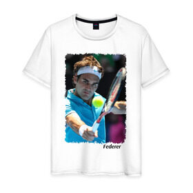 Мужская футболка хлопок с принтом Роджер Федерер в Кировске, 100% хлопок | прямой крой, круглый вырез горловины, длина до линии бедер, слегка спущенное плечо. | roger federer | роджер федерер | теннис | чампион