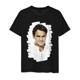 Мужская футболка хлопок с принтом Roger Federer в Кировске, 100% хлопок | прямой крой, круглый вырез горловины, длина до линии бедер, слегка спущенное плечо. | Тематика изображения на принте: roger federer | роджер федерер | теннис | чемпион