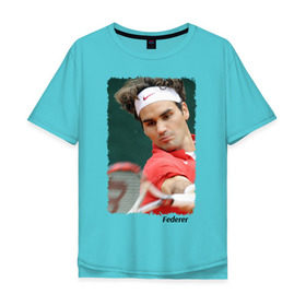 Мужская футболка хлопок Oversize с принтом Роджер Федерер в Кировске, 100% хлопок | свободный крой, круглый ворот, “спинка” длиннее передней части | roger federer | роджер федерер | теннис | чемпион