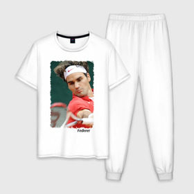 Мужская пижама хлопок с принтом Роджер Федерер в Кировске, 100% хлопок | брюки и футболка прямого кроя, без карманов, на брюках мягкая резинка на поясе и по низу штанин
 | roger federer | роджер федерер | теннис | чемпион