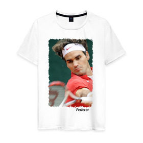 Мужская футболка хлопок с принтом Роджер Федерер в Кировске, 100% хлопок | прямой крой, круглый вырез горловины, длина до линии бедер, слегка спущенное плечо. | roger federer | роджер федерер | теннис | чемпион