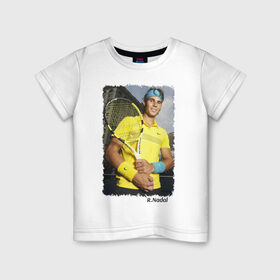 Детская футболка хлопок с принтом Рафаэль Надаль в Кировске, 100% хлопок | круглый вырез горловины, полуприлегающий силуэт, длина до линии бедер | rafael nadal | рафаэль надаль | теннис | чемпион