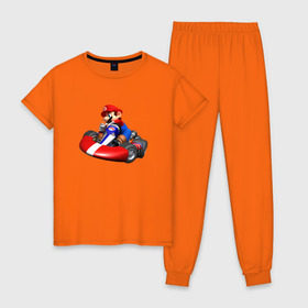 Женская пижама хлопок с принтом Mario Kart в Кировске, 100% хлопок | брюки и футболка прямого кроя, без карманов, на брюках мягкая резинка на поясе и по низу штанин | nintendo | карт | марио | нинтендо