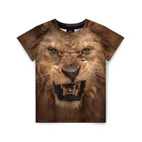 Детская футболка 3D с принтом Лев в Кировске, 100% гипоаллергенный полиэфир | прямой крой, круглый вырез горловины, длина до линии бедер, чуть спущенное плечо, ткань немного тянется | животные | злой лев | зубы | лев | оскал