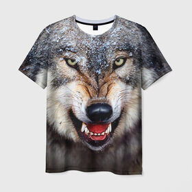 Мужская футболка 3D с принтом Волк в Кировске, 100% полиэфир | прямой крой, круглый вырез горловины, длина до линии бедер | волк | животные | злой волк | зубы | оскал
