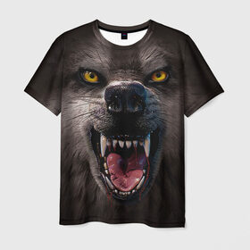 Мужская футболка 3D с принтом Злой волк в Кировске, 100% полиэфир | прямой крой, круглый вырез горловины, длина до линии бедер | волк | животные | злой волк | зубы | оскал