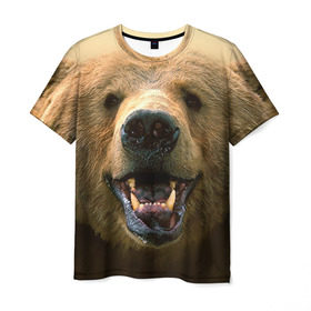 Мужская футболка 3D с принтом Мишка в Кировске, 100% полиэфир | прямой крой, круглый вырез горловины, длина до линии бедер | бурый | гризли | животные | медведь | мишка