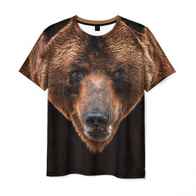 Мужская футболка 3D с принтом Медведь в Кировске, 100% полиэфир | прямой крой, круглый вырез горловины, длина до линии бедер | Тематика изображения на принте: бурый | гризли | животные | медведь | мишка
