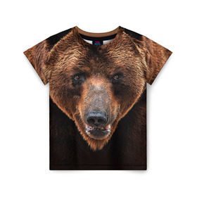 Детская футболка 3D с принтом Медведь в Кировске, 100% гипоаллергенный полиэфир | прямой крой, круглый вырез горловины, длина до линии бедер, чуть спущенное плечо, ткань немного тянется | Тематика изображения на принте: бурый | гризли | животные | медведь | мишка