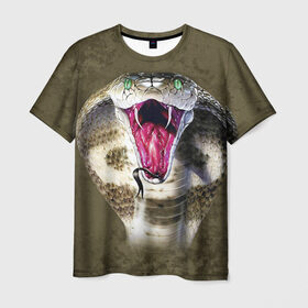 Мужская футболка 3D с принтом Кобра в Кировске, 100% полиэфир | прямой крой, круглый вырез горловины, длина до линии бедер | змея | зубы | кобра
