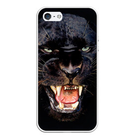Чехол для iPhone 5/5S матовый с принтом Пантера в Кировске, Силикон | Область печати: задняя сторона чехла, без боковых панелей | животные | зубы | киса | киска | кошка | оскал | пантера