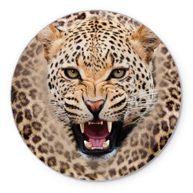 Коврик круглый с принтом Леопард в Кировске, резина и полиэстер | круглая форма, изображение наносится на всю лицевую часть | животные | зубы | киса | киска | кошка | леопард | оскал