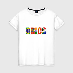 Женская футболка хлопок с принтом BRICS - БРИКС в Кировске, 100% хлопок | прямой крой, круглый вырез горловины, длина до линии бедер, слегка спущенное плечо | бразилия