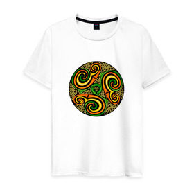 Мужская футболка хлопок с принтом Кельтская спираль в Кировске, 100% хлопок | прямой крой, круглый вырез горловины, длина до линии бедер, слегка спущенное плечо. | Тематика изображения на принте: кельтская спираль | кельтская спиральспираль | кельты | орнамент