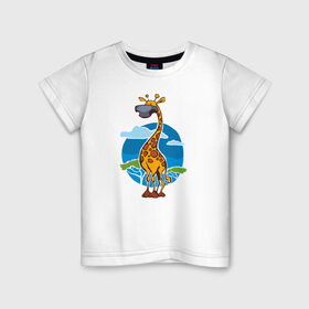 Детская футболка хлопок с принтом Жираф в Кировске, 100% хлопок | круглый вырез горловины, полуприлегающий силуэт, длина до линии бедер | животные | жираф | жирафафрика | природа