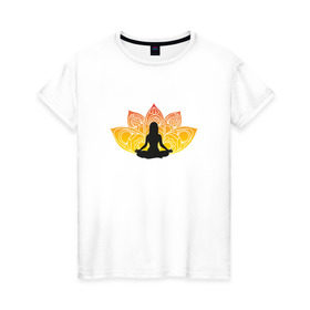 Женская футболка хлопок с принтом Йога в Кировске, 100% хлопок | прямой крой, круглый вырез горловины, длина до линии бедер, слегка спущенное плечо | йога | йогаумиротворение | спокойствие | фитнес