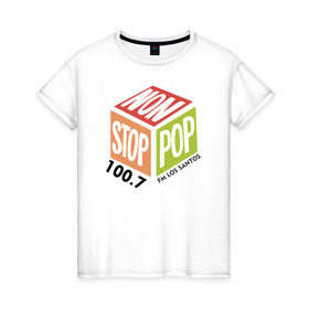 Женская футболка хлопок с принтом Non Stop Pop в Кировске, 100% хлопок | прямой крой, круглый вырез горловины, длина до линии бедер, слегка спущенное плечо | Тематика изображения на принте: 