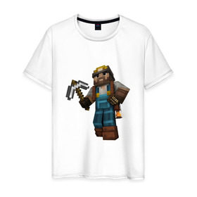 Мужская футболка хлопок с принтом Майнер (Minecraft) в Кировске, 100% хлопок | прямой крой, круглый вырез горловины, длина до линии бедер, слегка спущенное плечо. | craft | mine | майнкрафт