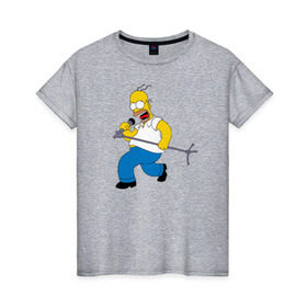 Женская футболка хлопок с принтом Homer Rock в Кировске, 100% хлопок | прямой крой, круглый вырез горловины, длина до линии бедер, слегка спущенное плечо | homer rock гомер рок simpsons симпсоны
