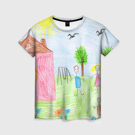 Женская футболка 3D с принтом Детские рисунки в Кировске, 100% полиэфир ( синтетическое хлопкоподобное полотно) | прямой крой, круглый вырез горловины, длина до линии бедер | dg | габбана | детский | дольче | карандаш | картина | мода | рисунок