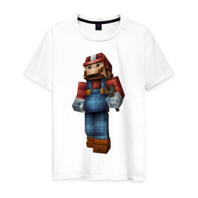 Мужская футболка хлопок с принтом Марио (Minecraft) в Кировске, 100% хлопок | прямой крой, круглый вырез горловины, длина до линии бедер, слегка спущенное плечо. | майнкрафт