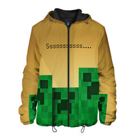 Мужская куртка 3D с принтом Minecraft в Кировске, ткань верха — 100% полиэстер, подклад — флис | прямой крой, подол и капюшон оформлены резинкой с фиксаторами, два кармана без застежек по бокам, один большой потайной карман на груди. Карман на груди застегивается на липучку | Тематика изображения на принте: крипер
