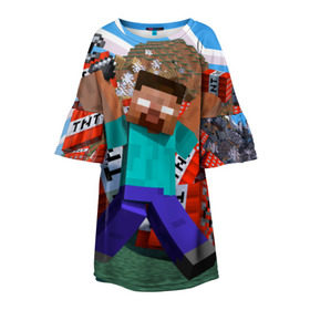 Детское платье 3D с принтом Minecraft в Кировске, 100% полиэстер | прямой силуэт, чуть расширенный к низу. Круглая горловина, на рукавах — воланы | крипер