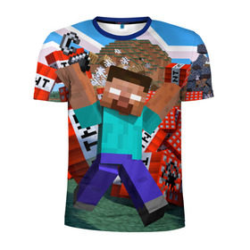 Мужская футболка 3D спортивная с принтом Minecraft в Кировске, 100% полиэстер с улучшенными характеристиками | приталенный силуэт, круглая горловина, широкие плечи, сужается к линии бедра | крипер