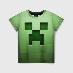 Детская футболка 3D с принтом Minecraft в Кировске, 100% гипоаллергенный полиэфир | прямой крой, круглый вырез горловины, длина до линии бедер, чуть спущенное плечо, ткань немного тянется | Тематика изображения на принте: крипер