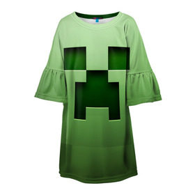 Детское платье 3D с принтом Minecraft в Кировске, 100% полиэстер | прямой силуэт, чуть расширенный к низу. Круглая горловина, на рукавах — воланы | Тематика изображения на принте: крипер