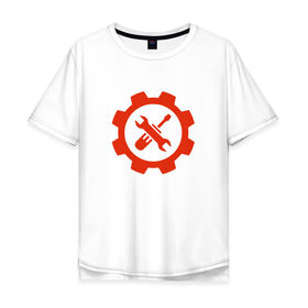 Мужская футболка хлопок Oversize с принтом Эмблема механика в Кировске, 100% хлопок | свободный крой, круглый ворот, “спинка” длиннее передней части | отвёртка | профессия | шестерёнка | эмблема механикаключь