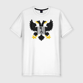 Мужская футболка премиум с принтом Двухглавый орёл в Кировске, 92% хлопок, 8% лайкра | приталенный силуэт, круглый вырез ворота, длина до линии бедра, короткий рукав | герб | орёл