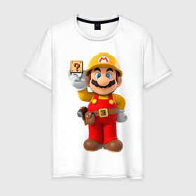 Мужская футболка хлопок с принтом Super Mario в Кировске, 100% хлопок | прямой крой, круглый вырез горловины, длина до линии бедер, слегка спущенное плечо. | Тематика изображения на принте: nintendo | марио | нинтендо