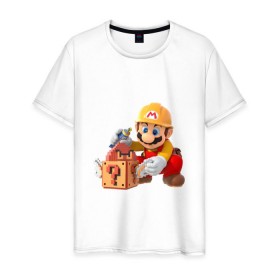 Мужская футболка хлопок с принтом Super Mario в Кировске, 100% хлопок | прямой крой, круглый вырез горловины, длина до линии бедер, слегка спущенное плечо. | Тематика изображения на принте: nintendo | марио | нинтендо