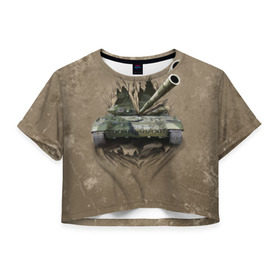 Женская футболка 3D укороченная с принтом Танк в Кировске, 100% полиэстер | круглая горловина, длина футболки до линии талии, рукава с отворотами | силовые структуры | танк