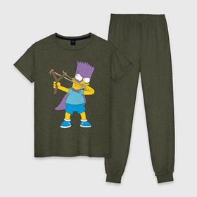 Женская пижама хлопок с принтом Бартмен в Кировске, 100% хлопок | брюки и футболка прямого кроя, без карманов, на брюках мягкая резинка на поясе и по низу штанин | бартмен симпсоны simpsons bart