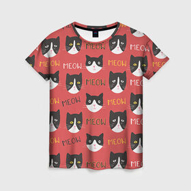 Женская футболка 3D с принтом Meow в Кировске, 100% полиэфир ( синтетическое хлопкоподобное полотно) | прямой крой, круглый вырез горловины, длина до линии бедер | cat | hipster | meow | style | кот | котики | кошка | хипстер | хипстеры