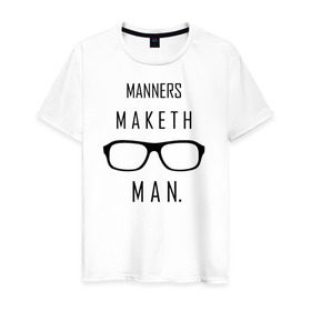 Мужская футболка хлопок с принтом Kingsman Manners maketh man. в Кировске, 100% хлопок | прямой крой, круглый вырез горловины, длина до линии бедер, слегка спущенное плечо. | kingsman manners maketh man. кингсмен