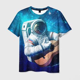 Мужская футболка 3D с принтом Космонавт с гитарой в Кировске, 100% полиэфир | прямой крой, круглый вырез горловины, длина до линии бедер | гитара