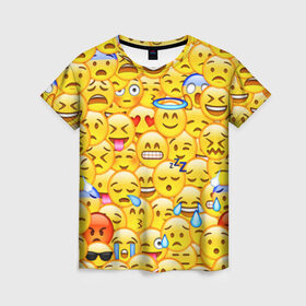 Женская футболка 3D с принтом Emoji в Кировске, 100% полиэфир ( синтетическое хлопкоподобное полотно) | прямой крой, круглый вырез горловины, длина до линии бедер | emoji | смайлы | эмоджи