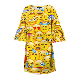Детское платье 3D с принтом Emoji в Кировске, 100% полиэстер | прямой силуэт, чуть расширенный к низу. Круглая горловина, на рукавах — воланы | emoji | смайлы | эмоджи