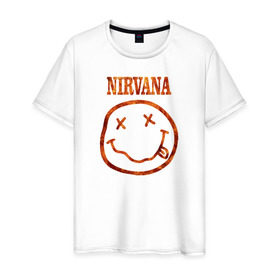 Мужская футболка хлопок с принтом Nirvana fire в Кировске, 100% хлопок | прямой крой, круглый вырез горловины, длина до линии бедер, слегка спущенное плечо. | cobain | kurt | nirvana | кобейн | курт | нирвана | рок