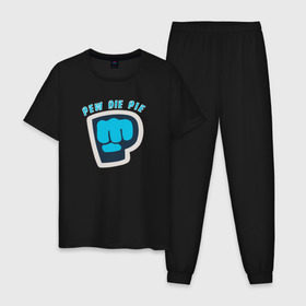 Мужская пижама хлопок с принтом Pew Die Pie в Кировске, 100% хлопок | брюки и футболка прямого кроя, без карманов, на брюках мягкая резинка на поясе и по низу штанин
 | Тематика изображения на принте: die | pew | pewdiepie | pie