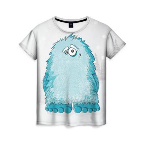 Женская футболка 3D с принтом Йети в Кировске, 100% полиэфир ( синтетическое хлопкоподобное полотно) | прямой крой, круглый вырез горловины, длина до линии бедер | yeti | ети | йети | монстр | монстрик | снежный человек | чудовище
