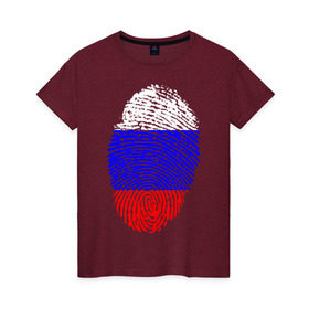 Женская футболка хлопок с принтом Отпечаток Россия в Кировске, 100% хлопок | прямой крой, круглый вырез горловины, длина до линии бедер, слегка спущенное плечо | лайк | отпечаток пальца | палец | россия | рука | триколор | флаг