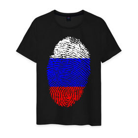 Мужская футболка хлопок с принтом Отпечаток Россия в Кировске, 100% хлопок | прямой крой, круглый вырез горловины, длина до линии бедер, слегка спущенное плечо. | лайк | отпечаток пальца | палец | россия | рука | триколор | флаг